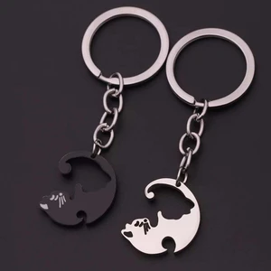 Herşey Nota Yin-Yang Cats Kedi Ikili Sevgili Arkadaşlık Siyah Beyaz Anahtarlık