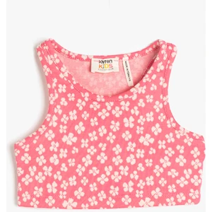 Crop Üst Kolsuz Çiçekli Dar Kalıp