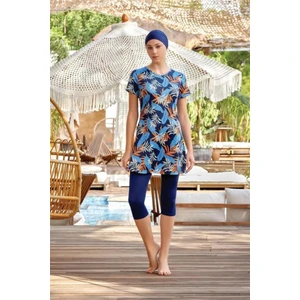 Deren 9083 Kısa Kol Lycralı Dijital Desen Tesettür Havuz Mayo