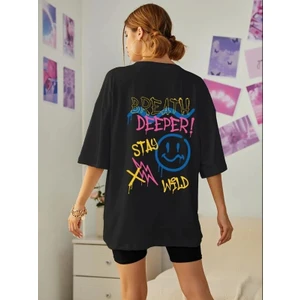 Kadın Breath Deeper Baskılı Oversize Tişört