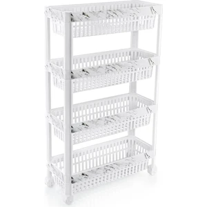 Abnturk Beyaz Mermer Desenli Çok Amaçlı Tekerlekli 4 Katlı Sebzelik Demonte Dar Raf 80 cm