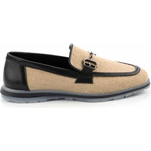Bej Siyah Hasır  Kadın Loafer Ayakkabı K01225092628