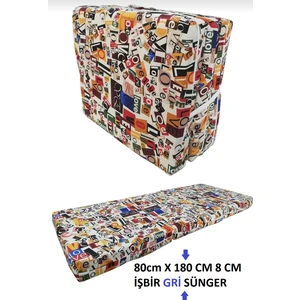 Mor Minder Katlanır Yer Yatağı ve Tek Kişilik Sünger Katlanır Yatak 80X180 cm  Sünger 8 cm Love Desen