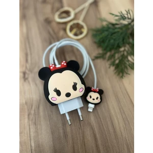 Sevimli Silikon Şarj Başlığı ve Kablo Koruyucu 2li Set Minnie