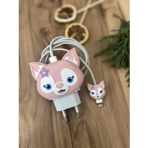 Sevimli Silikon Şarj Başlığı ve Kablo Koruyucu 2li Set Linabell Kedi