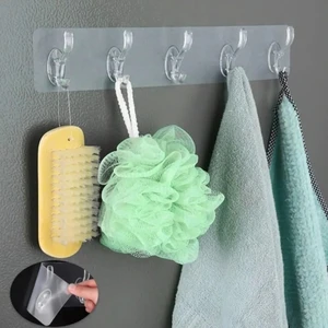 5'li Kendinden Yapışkanlı Güçlü Şeffaf Askılık - Kapı Arkası Mutfak Duvar Banyo Askı