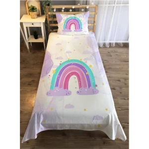 Gökkuşağı Desenli Kız Çocuk Odası Yatak Örtüsü Takımı