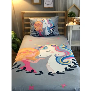 Evmila Gri Zemin Prenses Unicorn Kadife Dekoratif Örtü 116