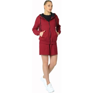Kadın Kapüşonlu Fermuarlı Oversize Kalıp Sweatshirt Bordo