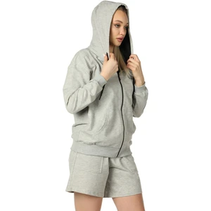 Kadın Kapüşonlu Fermuarlı Oversize Kalıp Sweatshirt Gri Melanj