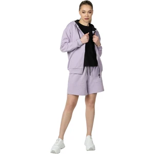 Kadın Kapüşonlu Fermuarlı Oversize Kalıp Sweatshirt Lila