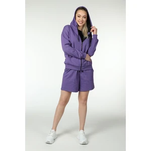 Kadın Kapüşonlu Fermuarlı Oversize Kalıp Sweatshirt Mor