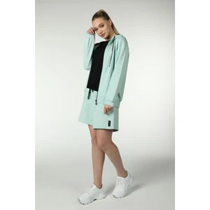 Kadın Kapüşonlu Fermuarlı Oversize Kalıp Sweatshirt Su Yeşili