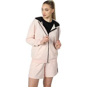 Kadın Kapüşonlu Fermuarlı Oversize Kalıp Sweatshirt Pembe Melanj
