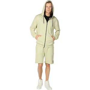 Erkek Kapüşonlu Fermuarlı Oversize Kalıp Sweatshirt Açık Yeşil