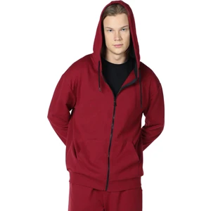 Erkek Kapüşonlu Fermuarlı Oversize Kalıp Sweatshirt Bordo