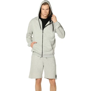Erkek Kapüşonlu Fermuarlı Oversize Kalıp Sweatshirt Gri Melanj