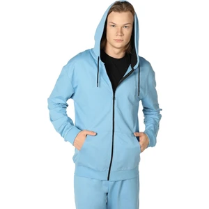 Erkek Kapüşonlu Fermuarlı Oversize Kalıp Sweatshirt Mavi