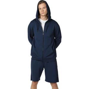 Erkek Kapüşonlu Fermuarlı Oversize Kalıp Sweatshirt Indigo