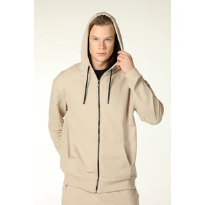 Erkek Kapüşonlu Fermuarlı Sweatshirt Bej - Xl