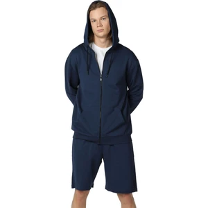 Arda Erkek %100 Pamuk 2 İplik Şardonsuz Oversize Kapüşonlu Fermuarlı Lacivert Sweatshirt