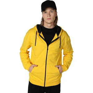 Erkek Kapüşonlu Fermuarlı Oversize Kalıp Sweatshirt Sarı