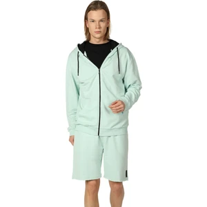 Erkek Kapüşonlu Fermuarlı Oversize Kalıp Sweatshirt Su Yeşili