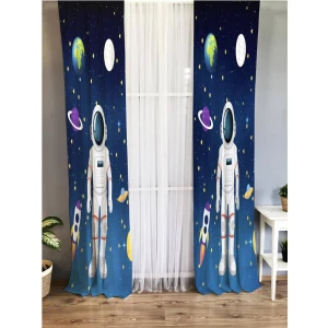 Astronot Desenli Çocuk Odası Fon Perde
