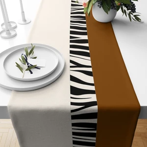 Kahverengi ve Krem Desen Kadife Runner