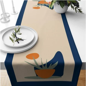 Saksı Desenli Kadife Runner