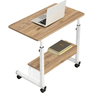 Yükseklik Ayarlı Raflı Laptop Sehpası - Atlantik Çam Beyaz (Tekerli)