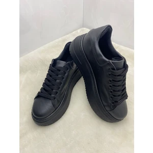 Çiğdem Kundura Çiğdem Siyah Deri Yüksek Taban Kadın Spor Ayakkabı - Siyah - 36 - ST02164-SİYAH-36