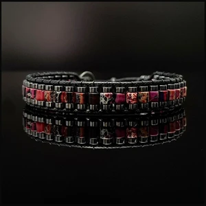 Seven Art Jewelry Doğal Taş Bileklik, Kırmızı ve Pembe Varisli Turkuaz Taşı Bileklik, Hediye Bileklik