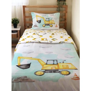 Çift Taraflı Iş Makinesi Desenli Çarşafsız 2'li Set Baskılı Tek Kişilik Nevresim Takımı
