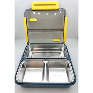 Vagon Çelik Hazneli Kare Yemek Taşıma Kabı Sarı Lacivert BL50350-3