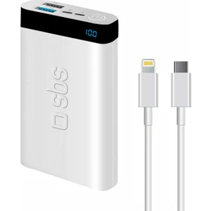 Intelligent Fast Charge 10.000MAH 2xusba + Type-C Çıkışlı LED Göstergeli 2m Type-C To Lightning Kablolu Powerbank Beyaz