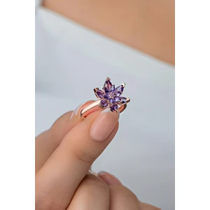 925 Ayar Gümüş Ayarlanabilir Mor Taşlı Lotus Çiçeği Yüzük