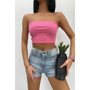 Kadın Slim Fit Kare Yaka Ip Askılı Fitilli Crop Büstiyer