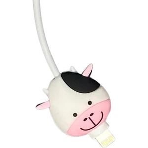Inek Figürlü Sevimli USB Kablo Koruyucu, Silikon Şarj Kablosu Koruyucu