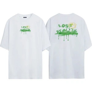 The Wert Lost Realitx Baskılı Oversize Beyaz Tshirt