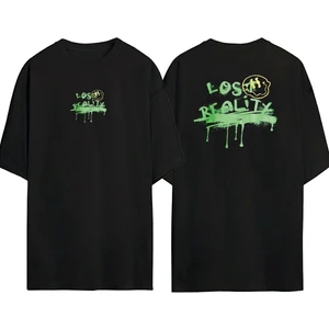 The Wert Lost Realitx Baskılı Oversize Siyah Tshirt