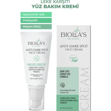 Biolea's Leke Karşıtı,aydınlatıcı Yüz Bakım Kremi Meyan Kökü+Prebiyotik + Hyalüronik Asit 50