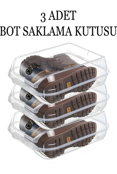 Calke Bot Çizme Saklama Kutusu Şeffaf Hava Alan Emniyetli 3 Adet