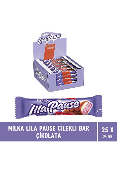 Milka Lila Pause Çilekli Bar Çikolata 34 gr - 25 Adet