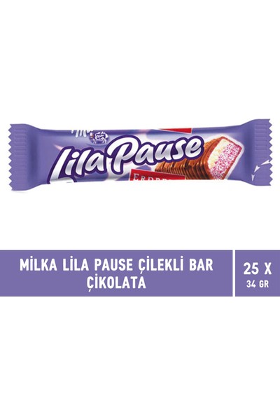 Milka Lila Pause Çilekli Bar Çikolata 34 gr - 25 Adet