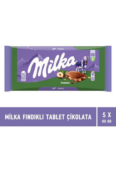 Milka Fındıklı Tablet Çikolata 80 gr - 5 Adet
