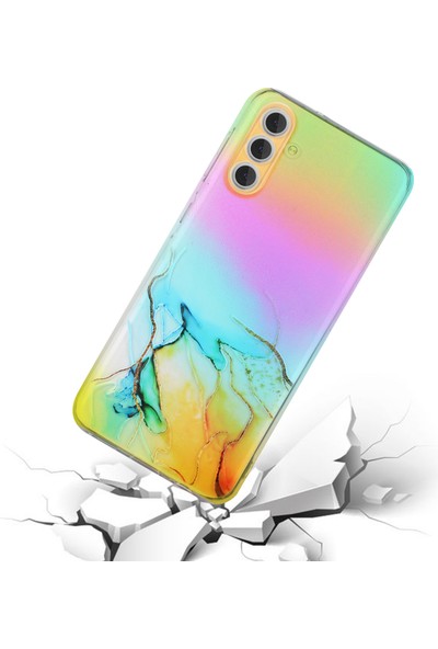 Cool-M Samsung Galaxy A54 5g Mermer Desen Renkli Lazer Kabartmalı Kapak Anti-Çizelge Yumuşak Tpu Telefon Kılıfı (Yurt Dışından)