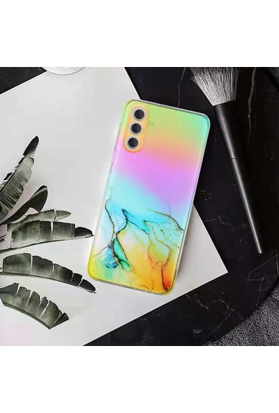 Cool-M Samsung Galaxy A54 5g Mermer Desen Renkli Lazer Kabartmalı Kapak Anti-Çizelge Yumuşak Tpu Telefon Kılıfı (Yurt Dışından)