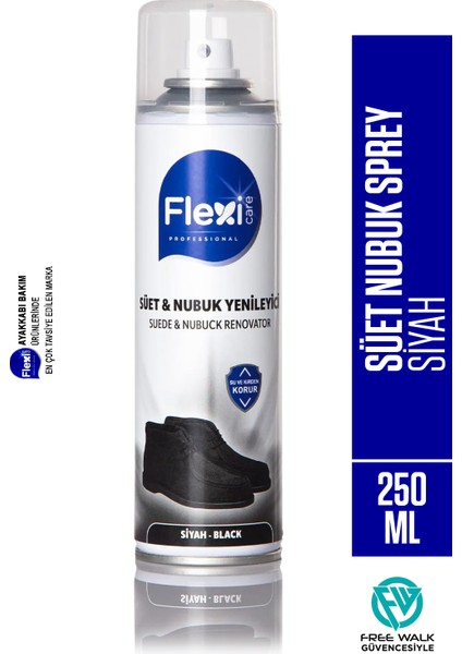 Süet ve Nubuk Ayakkabı Boya Spreyi Flexi Care Siyah Renk 250 ml FLX-6410