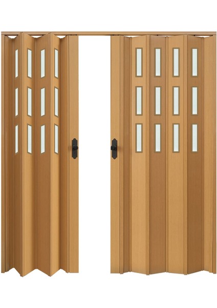185 x 230 Meşe Renk Camlı Çift Açılım Pvc Akordiyon Katlanır Kapı FRNAKMODEL-174 modelleri